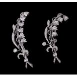 Two diamond set lily of the valley brooches  Two diamond set lily of the valley brooches,   each