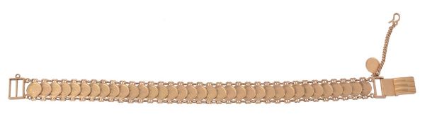 A bracelet, composed of jeweller's cop y coins, stamped 916, 18cm long, 21g  A bracelet,