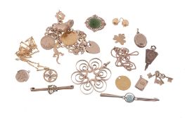 A small collection of gold jewellery , to include a charm bracelet...  A small collection of gold
