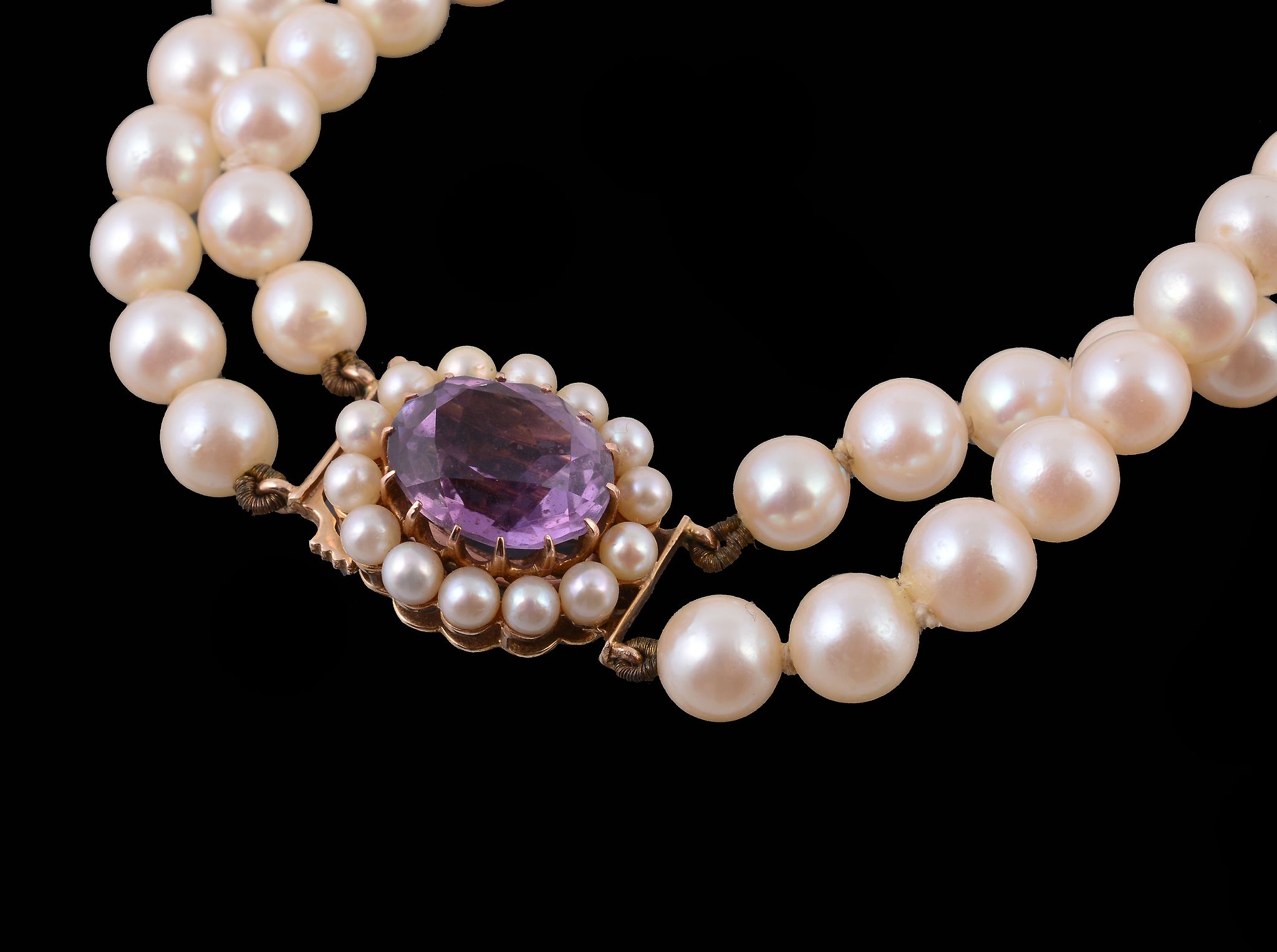 A two row cultured pearl necklace, composed of uniform 6mm cultured pearls  A two row cultured pearl - Image 2 of 2