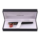 Parker, Sonnet, a black lacquer fountain pen, with a black lacquer cap barrel  Parker, Sonnet, a