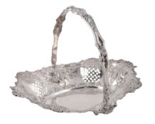 A late Victorian shaped oval swing handled silver basket by Levesley Brothers  A late Victorian