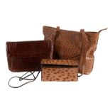 KUC, a brown ostrich leather tote bag , with long leather straps  KUC, a brown ostrich leather