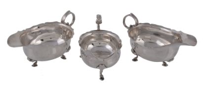 A pair of Edwardian silver shaped oval sauceboats by The Alexander Clark...  A pair of Edwardian