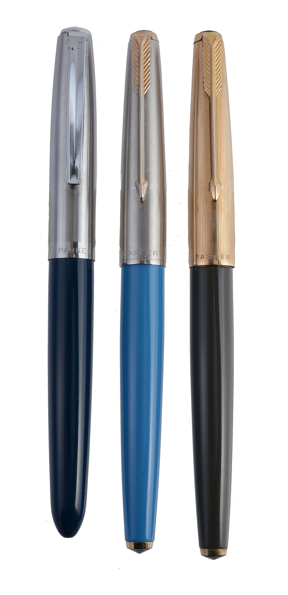 Parker, 61, a blue fountain pen, with a lustraloy cap, inked; Parker, 61  Parker, 61, a blue