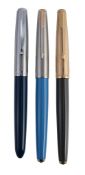 Parker, 61, a blue fountain pen, with a lustraloy cap, inked; Parker, 61  Parker, 61, a blue