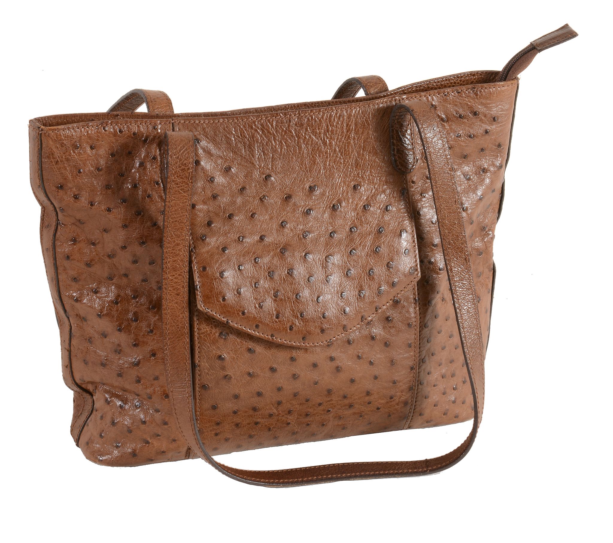 KUC, a brown ostrich leather tote bag , with long leather straps  KUC, a brown ostrich leather - Image 3 of 4