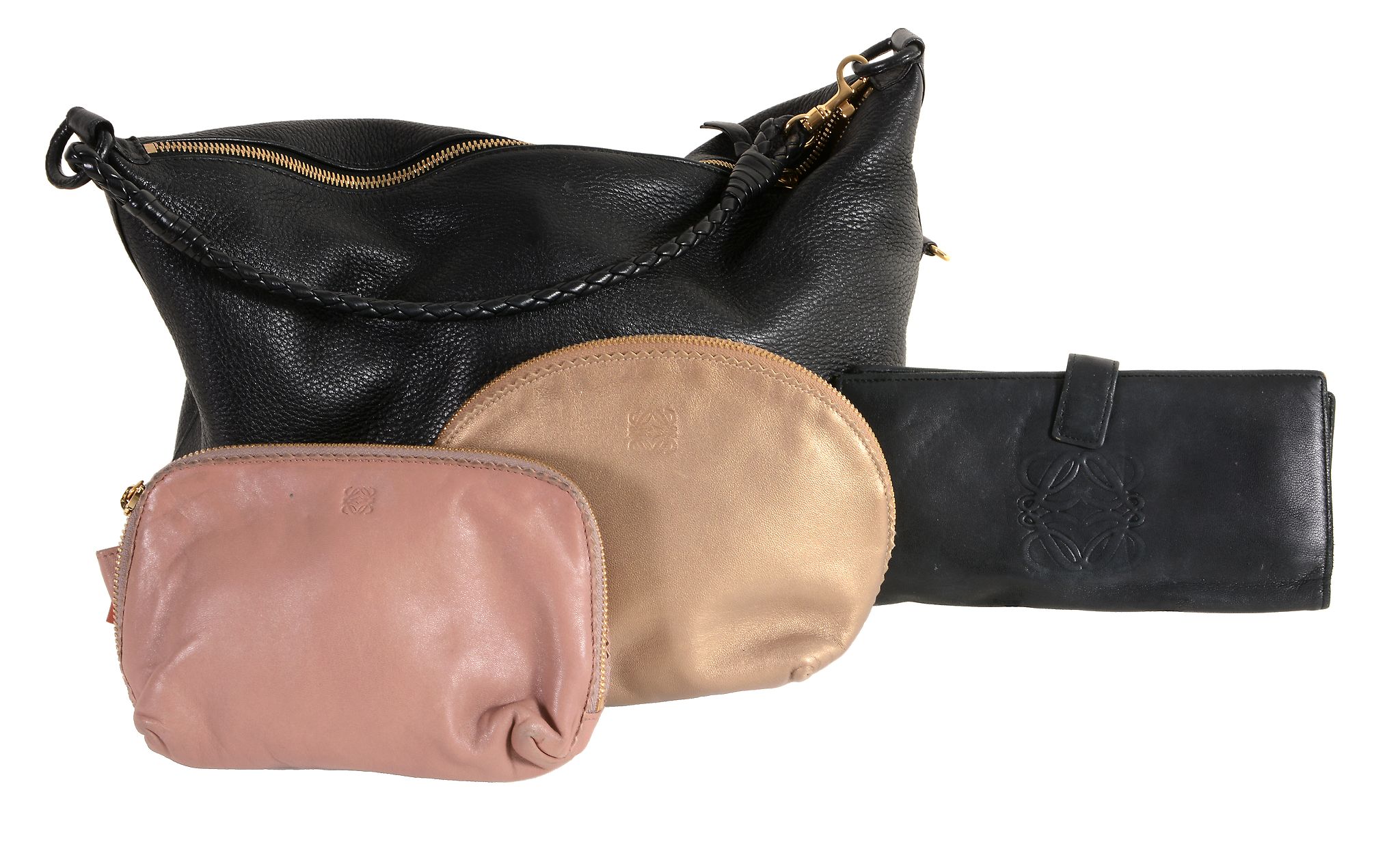 Bottega Veneta, a black leather handbag, with a plaited leather handle  Bottega Veneta, a black