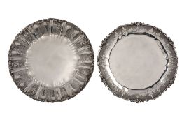 A Italian silver coloured shallow serving dish and a similar salver  A Italian silver coloured