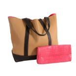 Loewe, a beige and brown handbag, the beige bag with brown straps  Loewe, a beige and brown handbag,