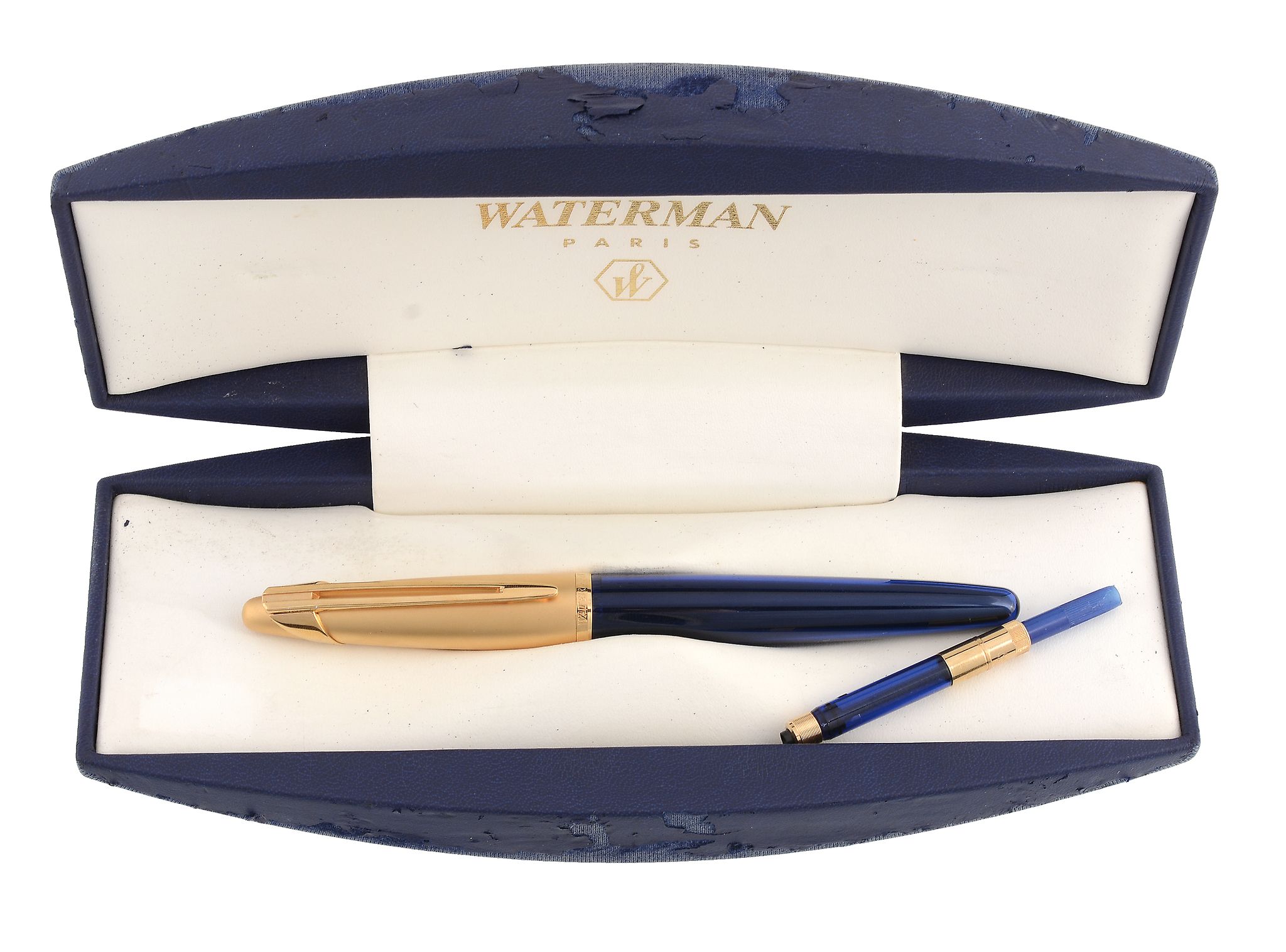 Waterman Edison fountain pen, with blue resin barrel and gilt metal cap  Waterman Edison fountain