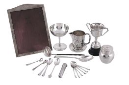 A collection of silver items, to include: a silver mounted photo frame by...  A collection of silver