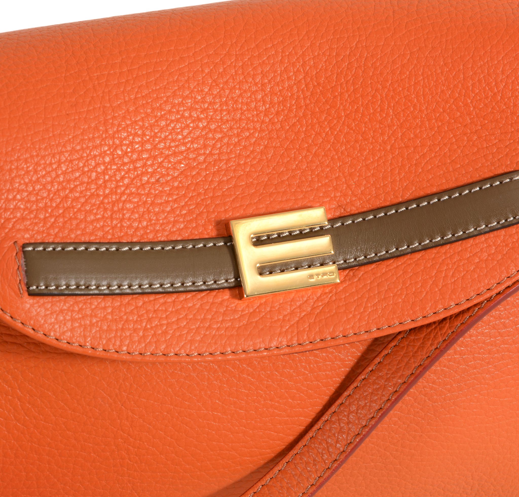 Etro, an orange leather handbag, with fold over clasp and shoulder strap  Etro, an orange leather - Image 2 of 2