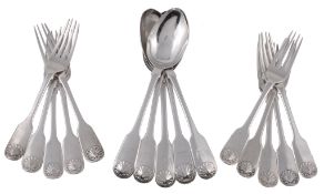 Four William IV fiddle and shell pattern table spoons by William Eaton  Four William IV fiddle and