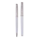 Waterman, white fountain pen, with bark effect engraving on a silver metal...  Waterman, white