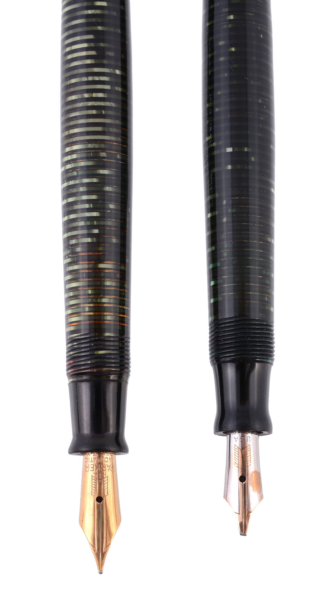 Two Parker green vacumatic pens, with a laminated emerald pearl finish  Two Parker green vacumatic - Image 2 of 2