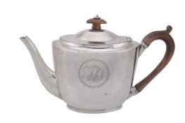 A George III silver oval tea pot by John Emes, London 1799  A George III silver oval tea pot by John