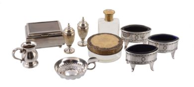 A collection of silver items, to include: A George III oval baluster salt by...  A collection of