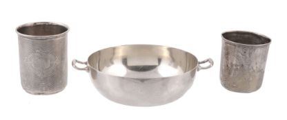 A Swedish silver twin handled dish, maker's mark K.A  A Swedish silver twin handled dish,   maker'