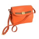 Etro, an orange leather handbag, with fold over clasp and shoulder strap  Etro, an orange leather