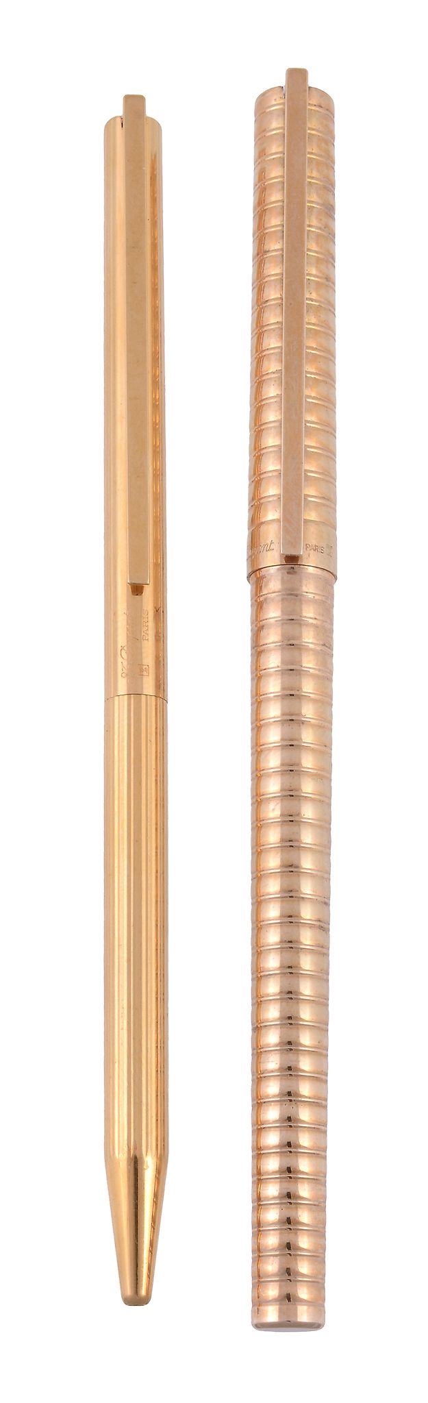 S.T Dupont, a rollerball pen, with a ribbed cap and barrel; together with a S.T  S.T Dupont, a