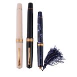 Omas, Extra, a black rollerball pen, the faceted cap and barrel with Greek...  Omas, Extra, a