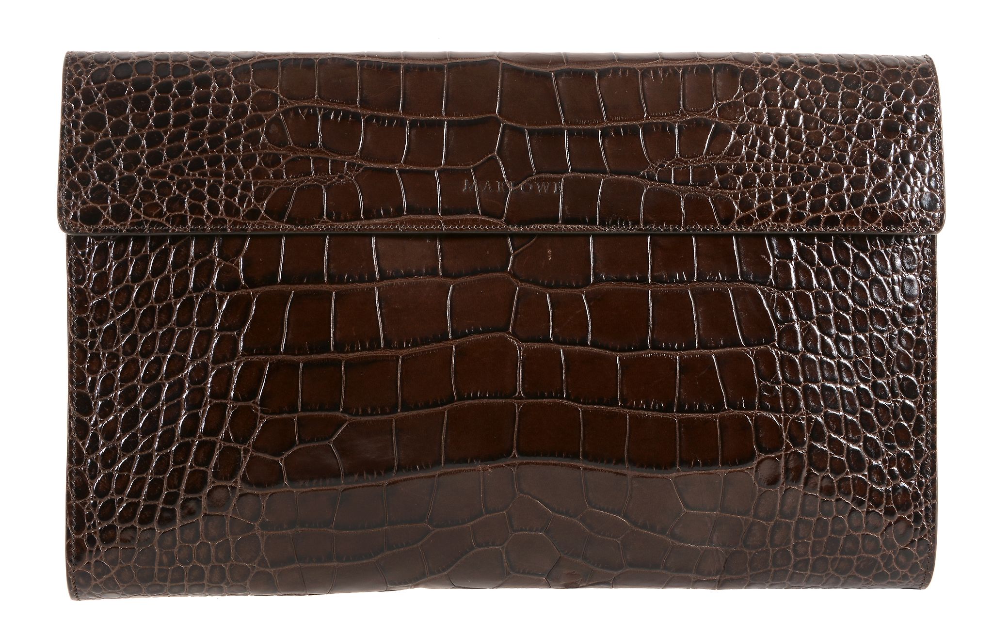 Marlowe, a dark brown crocodile embossed patent leather clutch  Marlowe, a dark brown crocodile - Image 3 of 5