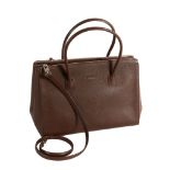 Marlowe, a brown leather handbag, with rolled handles, two zip partitions  Marlowe, a brown