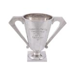 A silver twin handled trophy cup by Robert Pringle & Sons, London 1926  A silver twin handled trophy