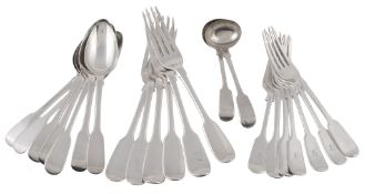A selection of silver fiddle pattern flatware  A selection of silver fiddle pattern flatware,