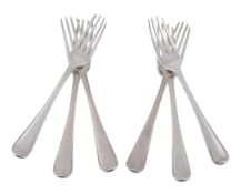 A set of five silver George IV Old English and thread pattern table forks  A set of five silver