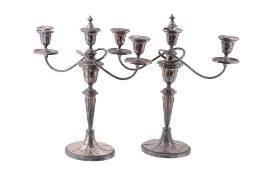 A pair of 19th century electro-plated three light candelabra  A pair of 19th century electro-