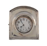 An Edwardian silver mounted easel travelling clock, Birmingham 1904  An Edwardian silver mounted