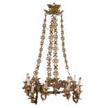 A Continental gilt metal twelve light chandelier, late 19th century  A Continental gilt metal twelve