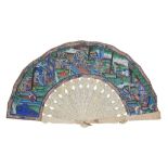 A Chinese Export fan, 19th century, the paper blade decorated in gouache...  A Chinese Export fan,