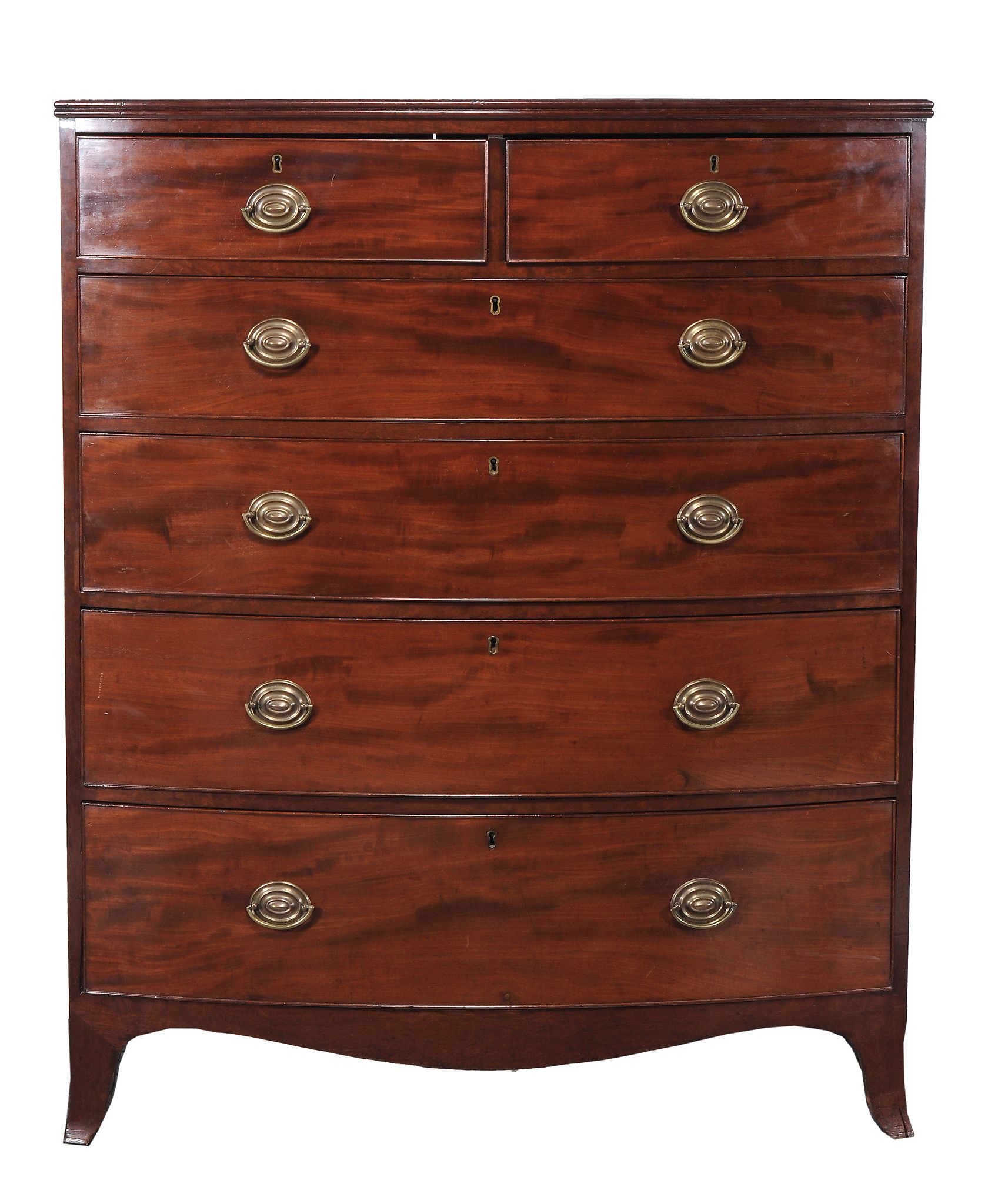 A George III mahogany bowfront chest of drawers , circa 1800  A George III mahogany bowfront chest