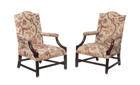A pair of Gainsborough mahogany open armchairs in George III style  A pair of Gainsborough