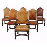 A set of twelve oak and leather upholstered dining chairs , 19th century  A set of twelve oak and