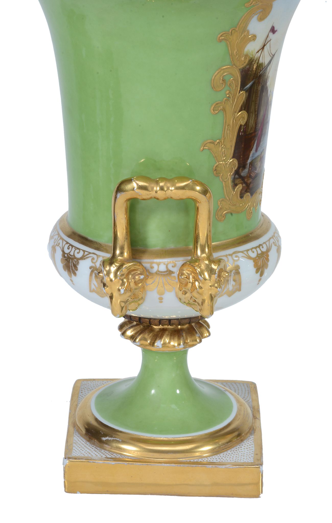A pair of Samson porcelain green-ground campana urns in the Derby style  A pair of Samson - Image 2 of 4