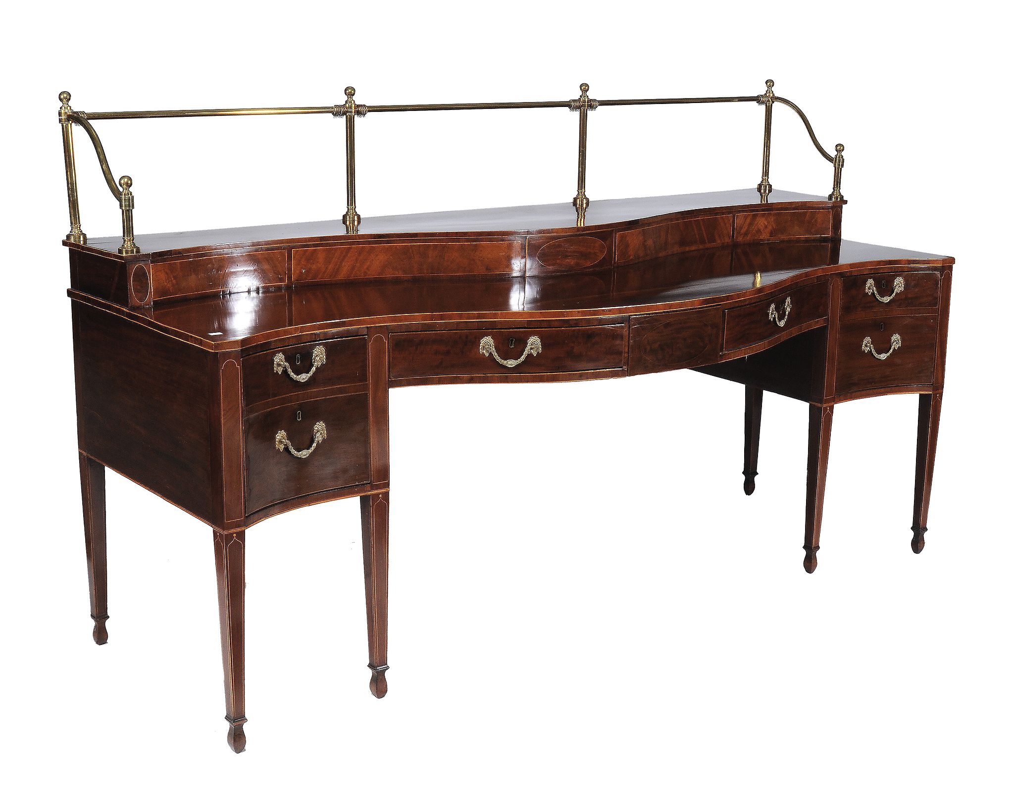 A George III mahogany serpentine sideboard, circa 1800, with string inlay  A George III mahogany - Image 2 of 2