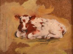 Fiddes-Georges Watt (1873-1960) - Study of a resting cow Oil on board Inscribed with attribution