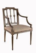 A George III painted beech elbow chair , circa 1790, of Sheraton design  A George III painted