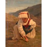 Edmund Eagles (fl.1851-1877) - Girl Picking Flowers Oil on canvas Signed, inscribed, and dated