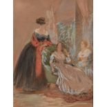 Franz Alt (1821-1914) - Three ladies in an interior Watercolour 13.5 x 10.5 cm. (5 x 4 1/4 in)