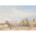 Attributed to John Callow (1822-1878) - Entrance to Paestum Watercolour, over graphite, heightened