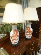 A pair of ceramic table lamps in 19th century Chinese style, 20th century, each of baluster form