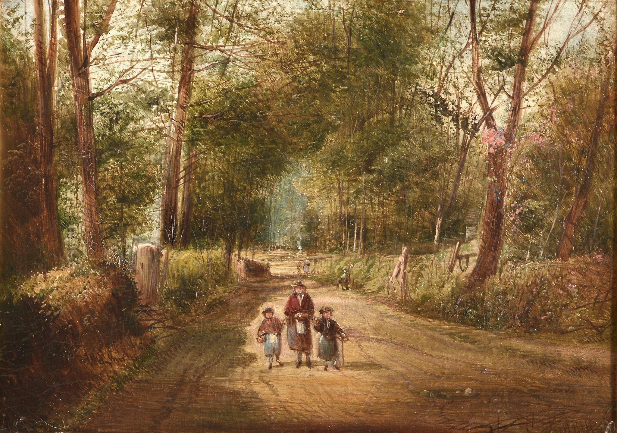 English School (19th Century) - Travellers on a woodland path A pair, oil on canvas Each c.25.5 x - Image 3 of 4