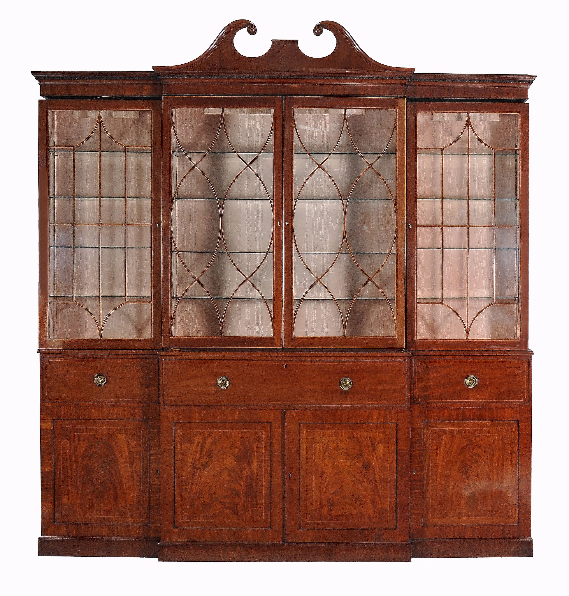 A George III mahogany library breakfront secretaire bookcase  A George III mahogany library