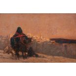 Continental School (late 19th Century) - Sunset over an Arabian city Oil on canvas board