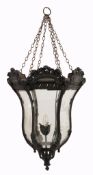 A painted metal and glazed hanging lantern, early 20th century  A painted metal and glazed hanging